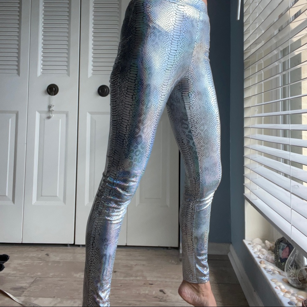 Disco Pants, Snakeskin Print Shiny Leggings - Picture 8 of 9